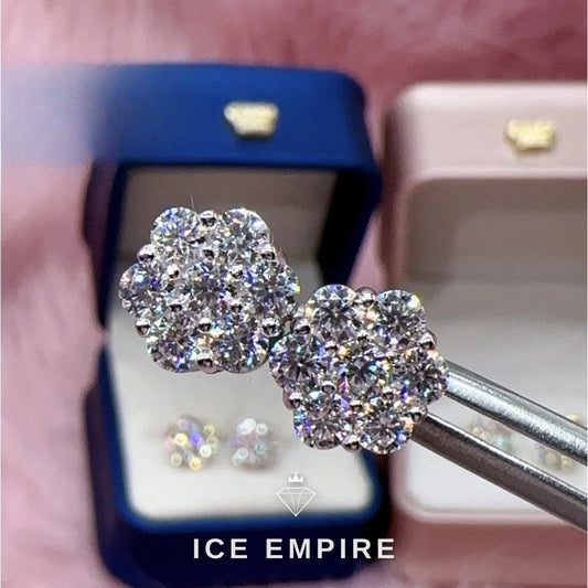 Iced Out Cluster 925 Silver Moissanite Stud Earrings