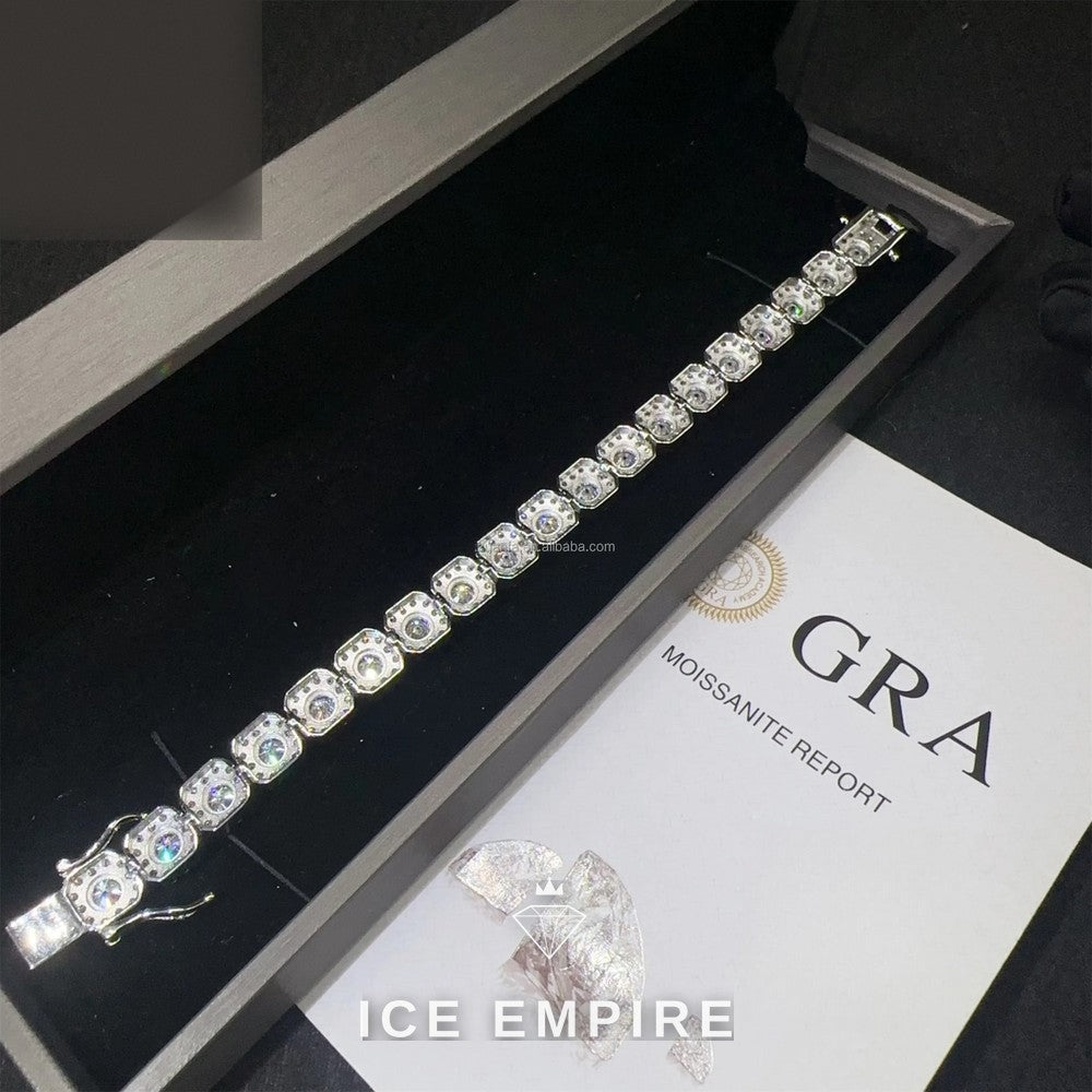 Iced Out Cluster 925 Silver Moissanite Tennis Chain