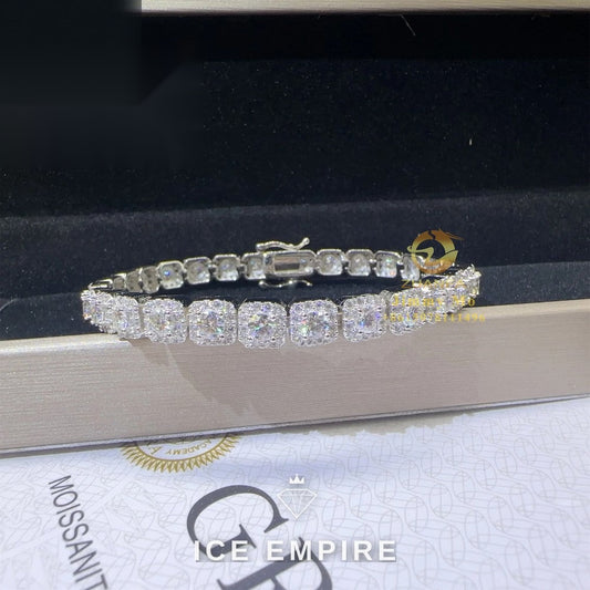Iced Out Cluster 925 Silver Moissanite Tennis Chain