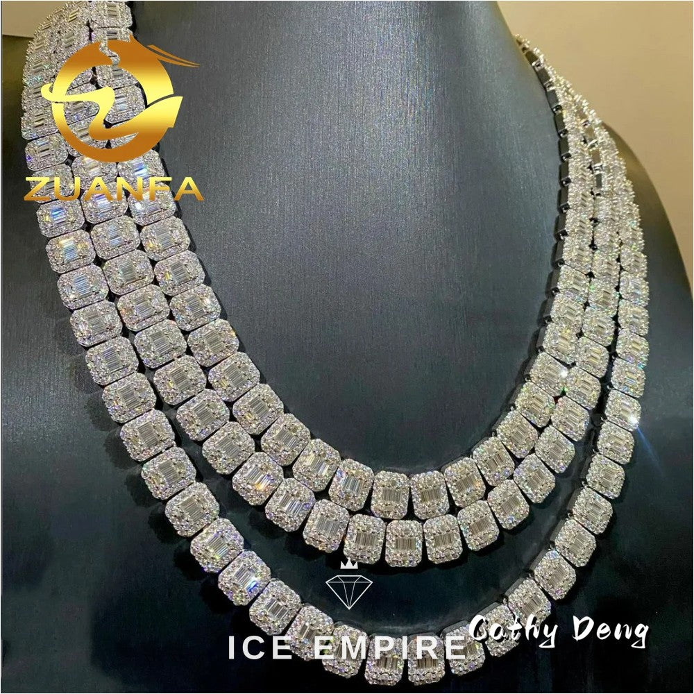 Iced Out Baguette Rose Gold Plated Moissanite Cuban Chain