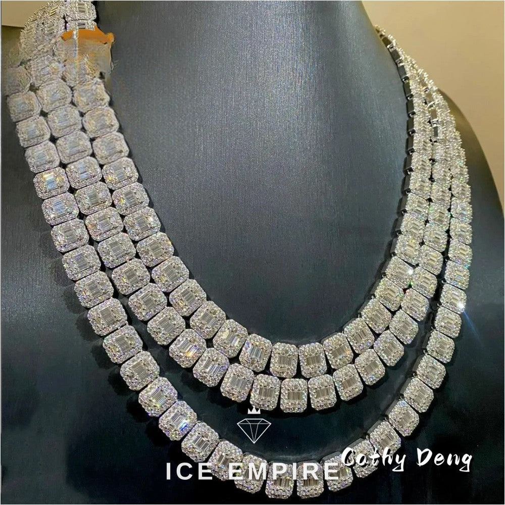 Iced Out Baguette Rose Gold Plated Moissanite Cuban Chain