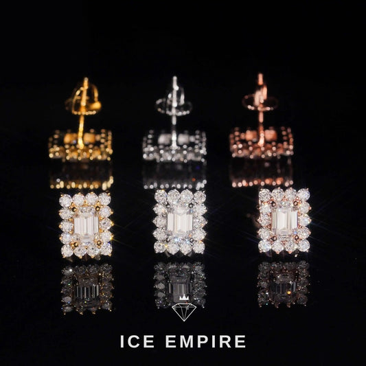 Iced Out Cluster Gold Plated Moissanite Stud Earrings