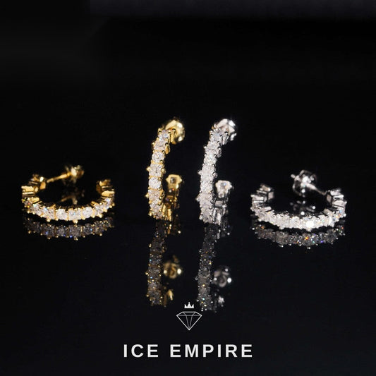 Iced Out 925 Silver Moissanite Hoop Earrings