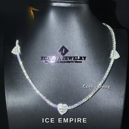 Iced Out Heart Rose Gold Plated Moissanite Cuban Chain
