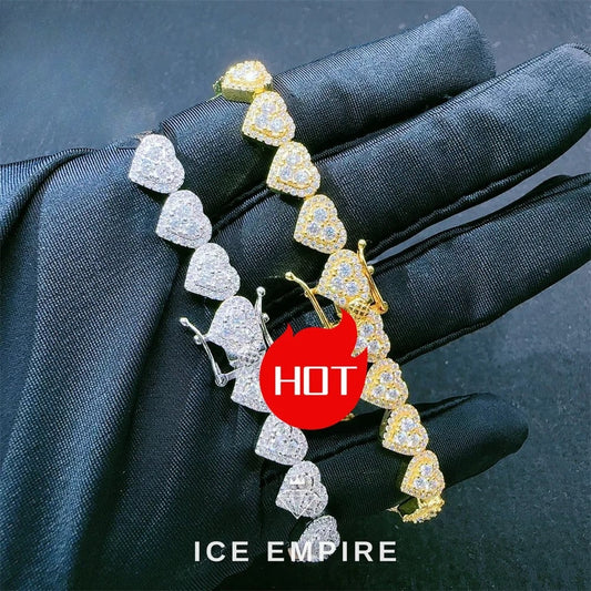 Iced Out Heart 925 Silver Moissanite Cuban Chain