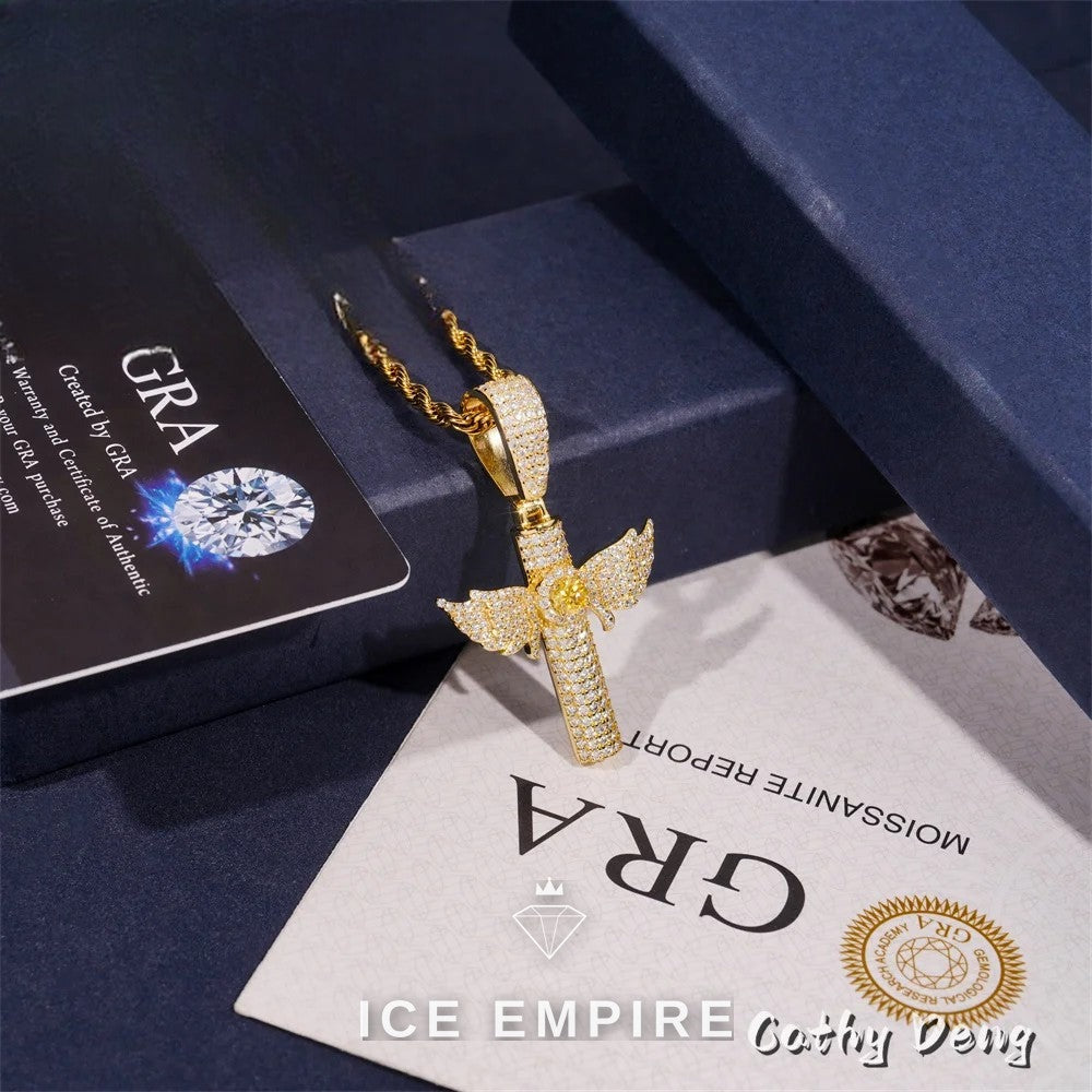 Iced Out Cross Rose Gold Plated Moissanite Pendant