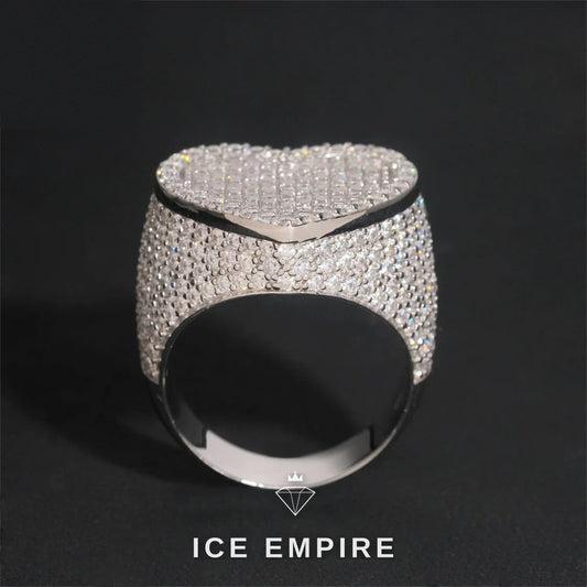 Iced Out Heart 925 Silver Moissanite Ring