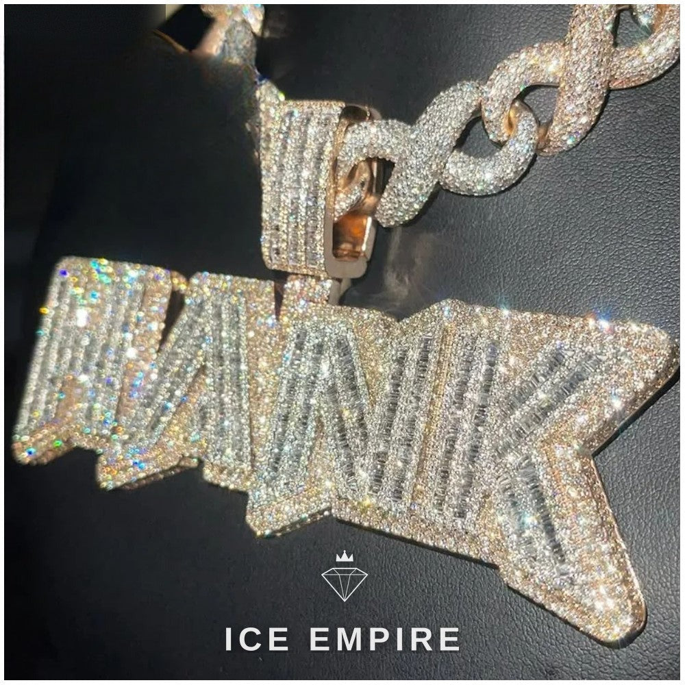 Iced Out Baguette Rose Gold Plated Moissanite Pendant