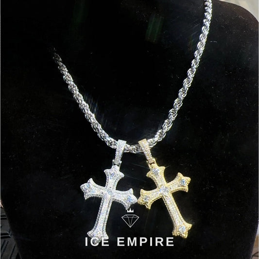 Iced Out Cross Rose Gold Plated Moissanite Pendant