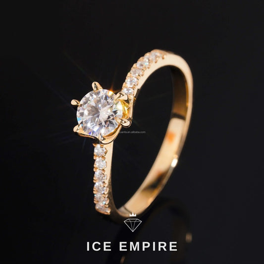 Iced Out 14K Gold Moissanite Engagement Ring