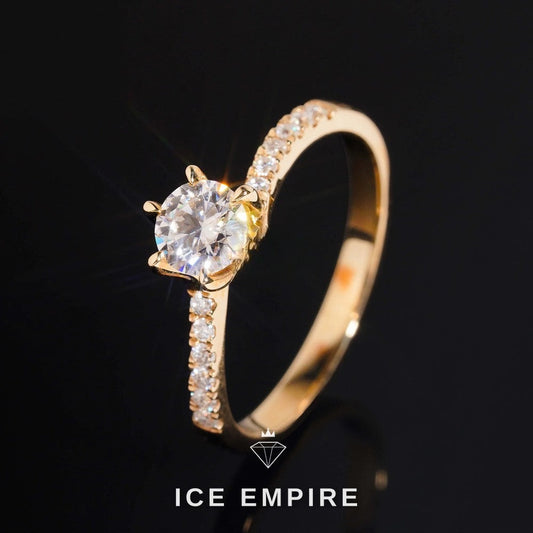 Iced Out 14K Gold Moissanite Engagement Ring