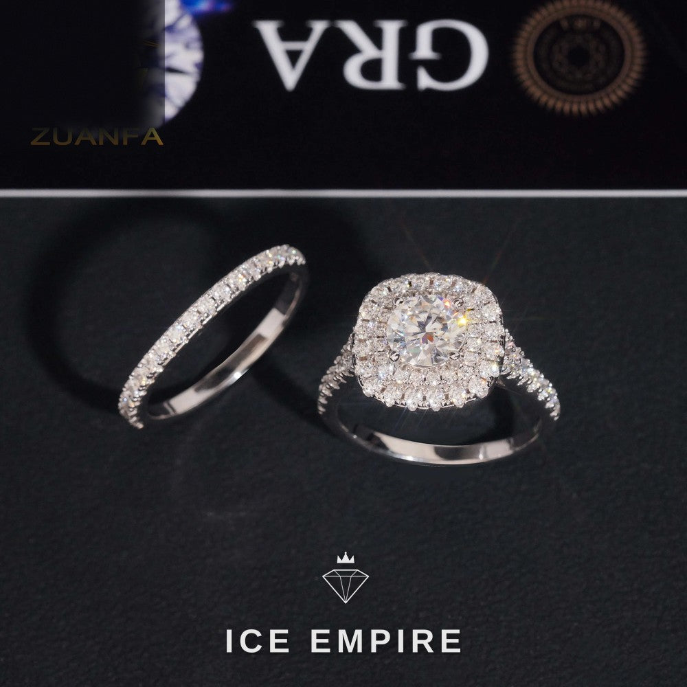 Iced Out 925 Silver Moissanite Engagement Ring