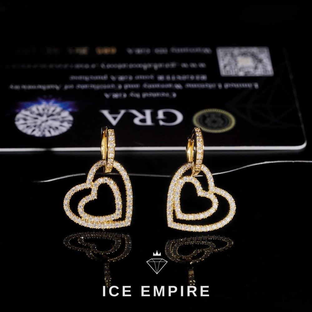Iced Out Heart 925 Silver Moissanite Hoop Earrings
