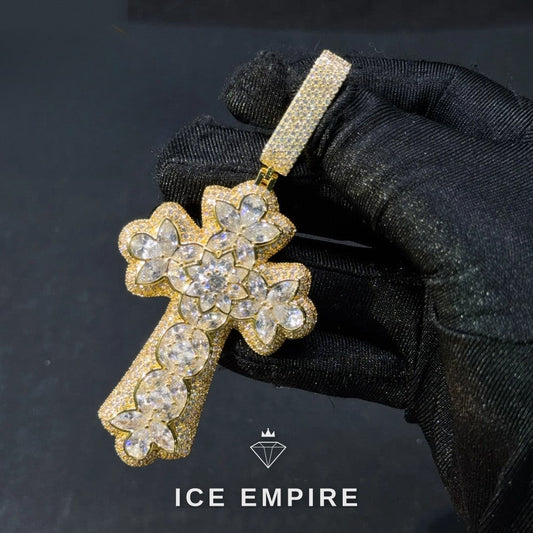 Iced Out Cross Rose Gold Plated Moissanite Cuban Chain