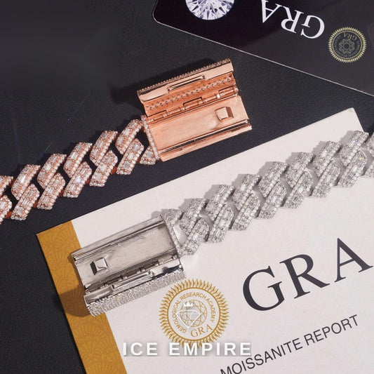 Iced Out Baguette Rose Gold Plated Moissanite Cuban Chain