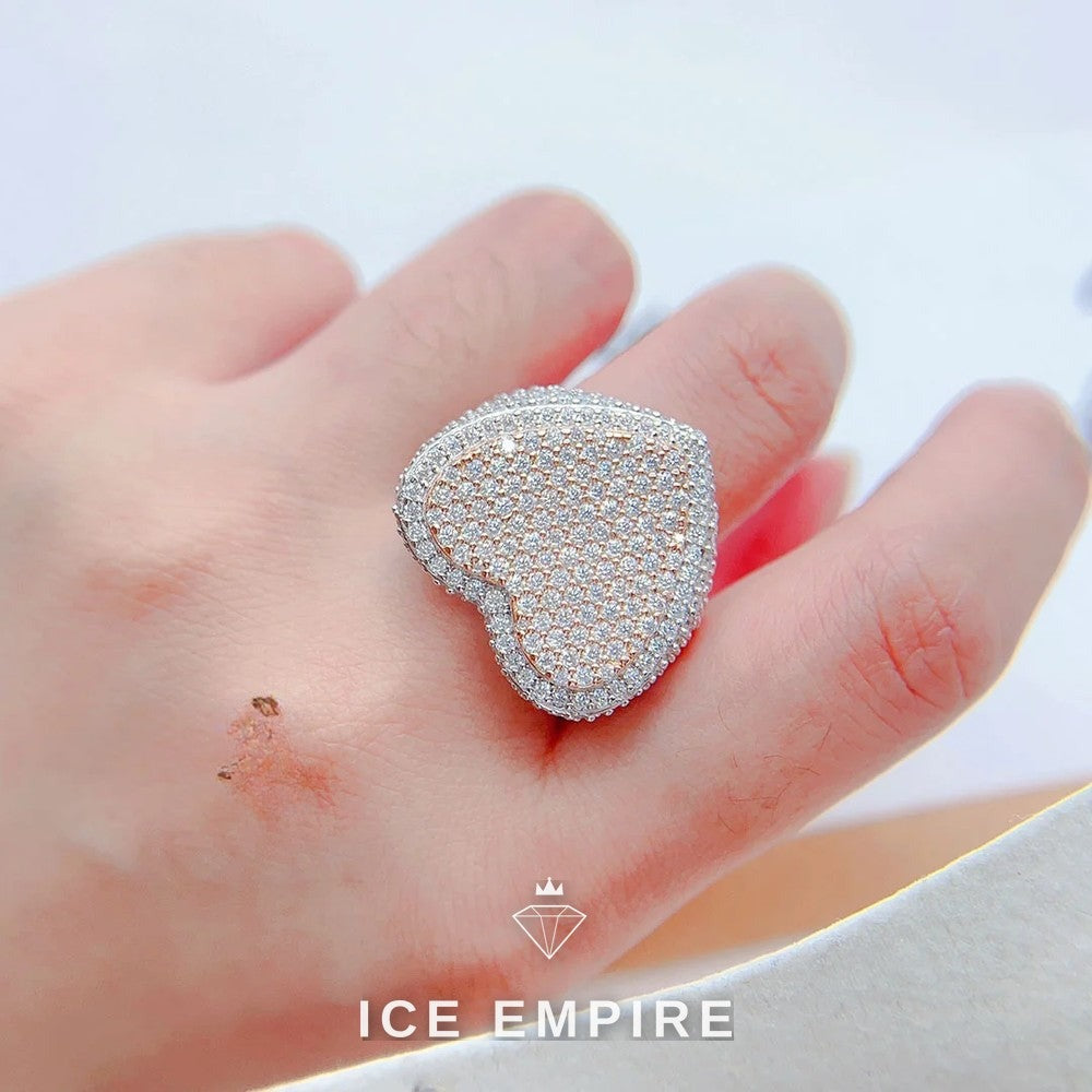 Iced Out Heart Rose Gold Plated Moissanite Ring