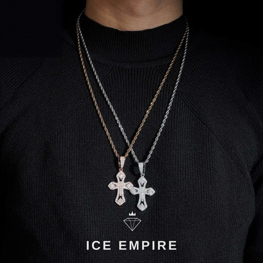 Iced Out Cross Rose Gold Plated Moissanite Pendant