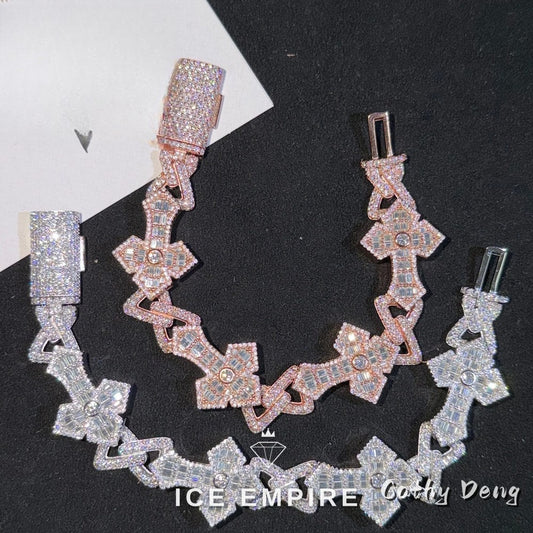 Iced Out Cross 925 Silver Moissanite Cuban Chain