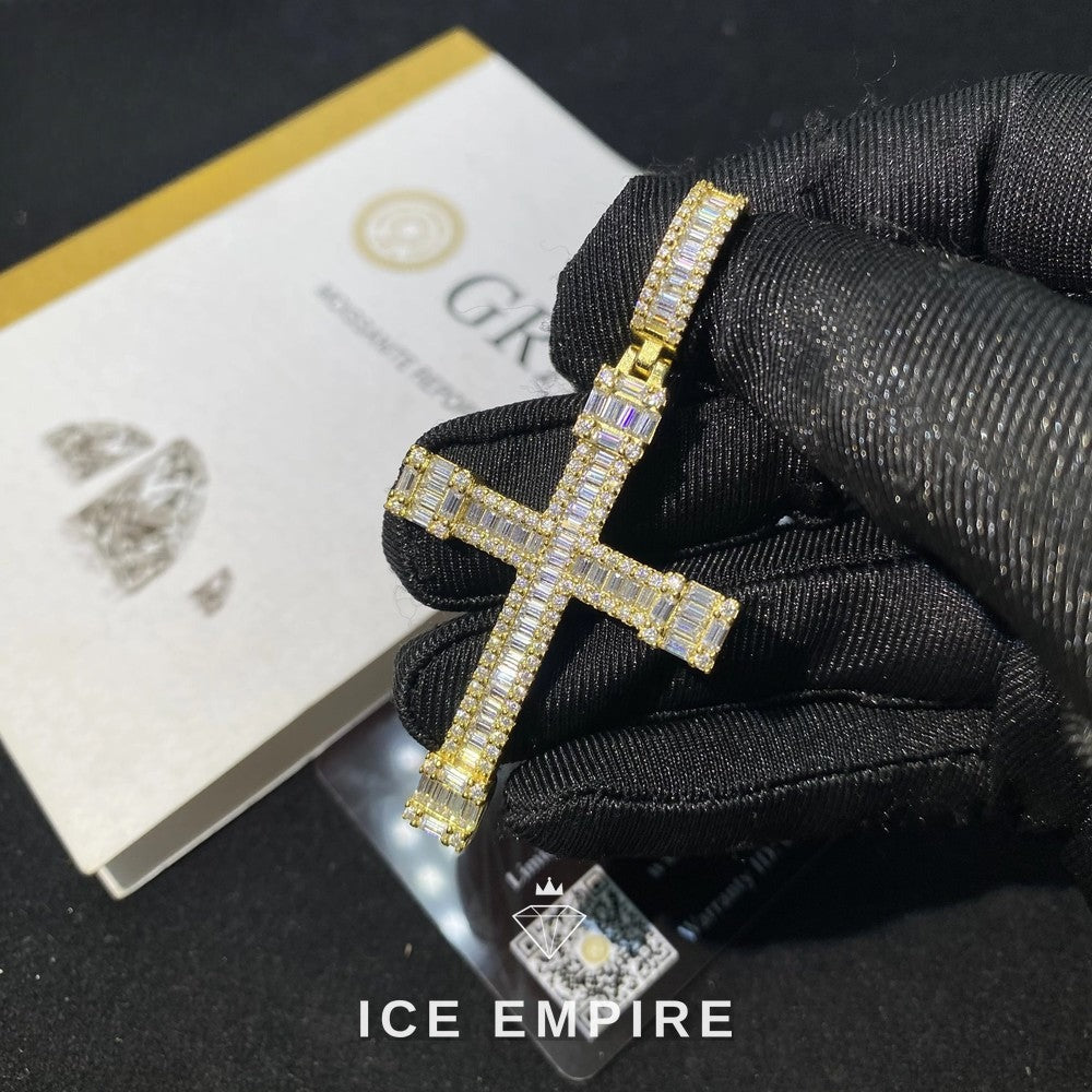 Iced Out Baguette Rose Gold Plated Moissanite Pendant