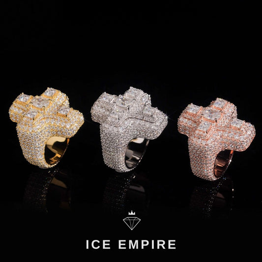 Iced Out Cross Gold Plated Moissanite Ring