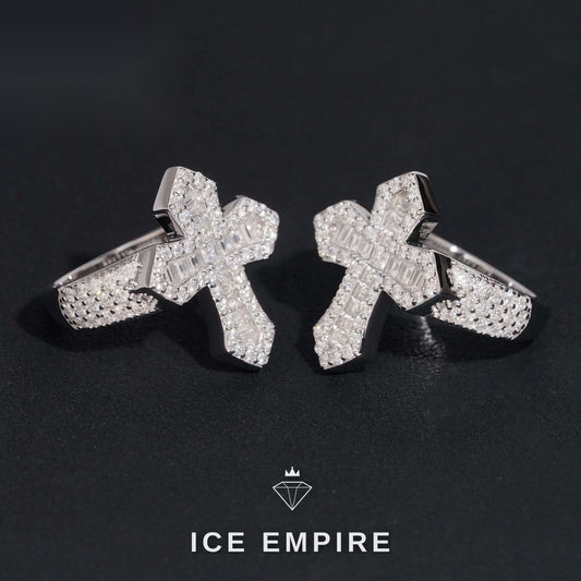 Iced Out Cross Gold Plated Moissanite Ring