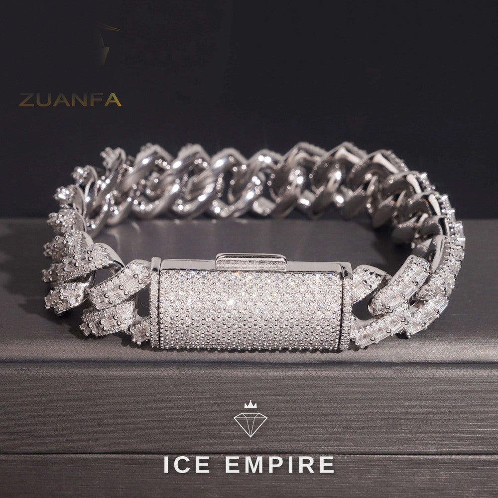 Iced Out Baguette Rose Gold Plated Moissanite Cuban Chain