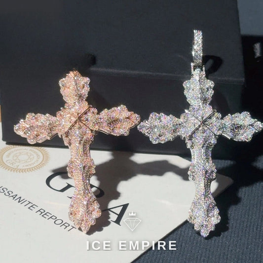 Iced Out Cross Rose Gold Plated Moissanite Pendant