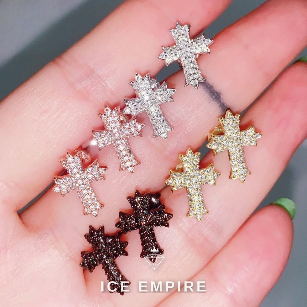 Iced Out Cross 925 Silver Moissanite Earrings