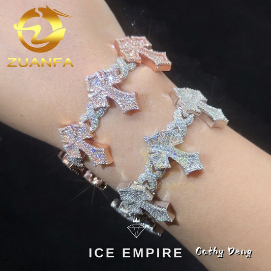Iced Out Cross 925 Silver Moissanite Cuban Chain