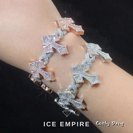 Iced Out Cross 925 Silver Moissanite Cuban Chain