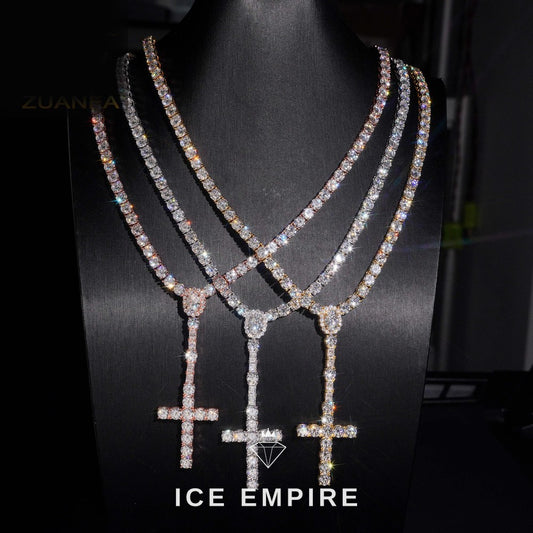 Iced Out Cross Gold Plated Moissanite Cuban Chain