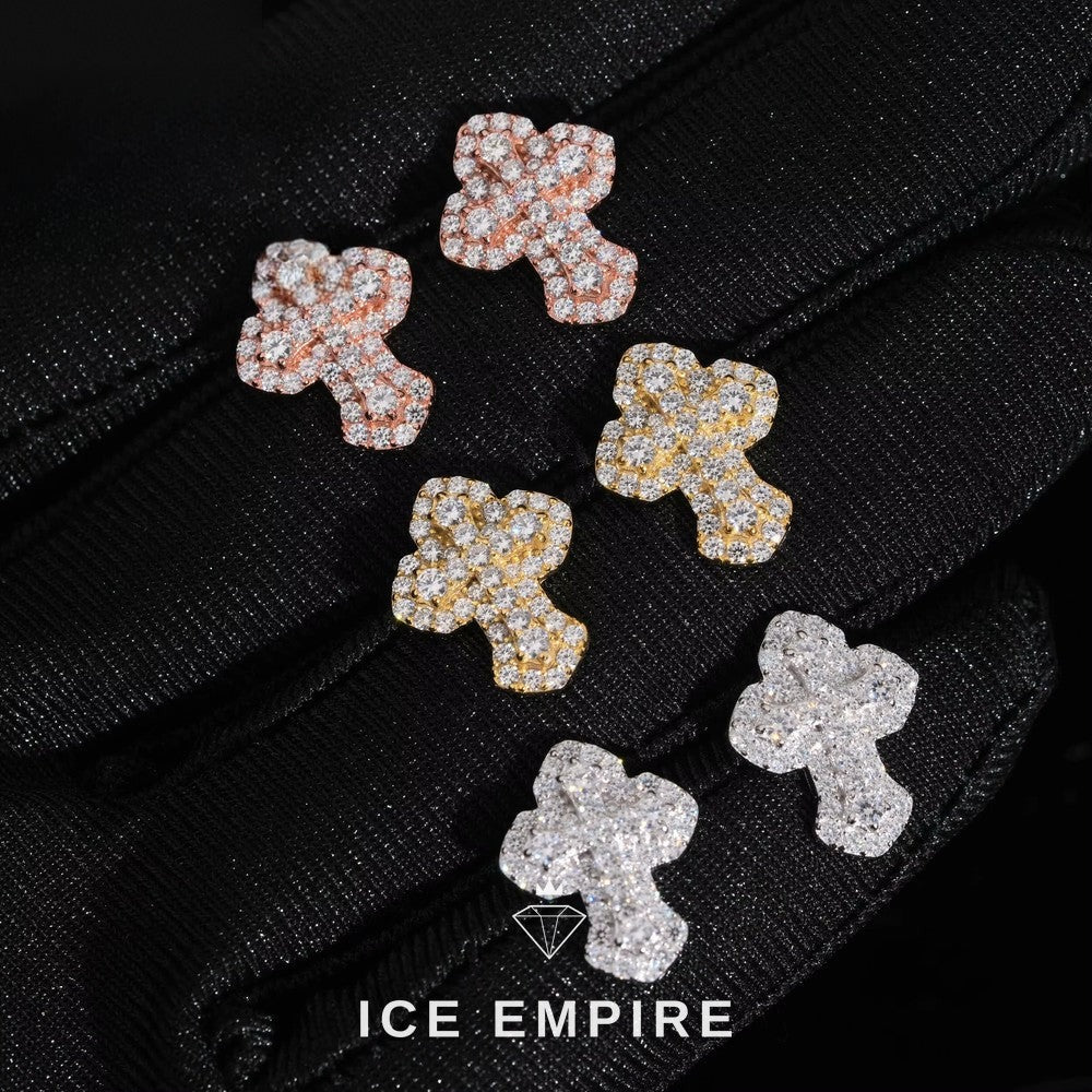 Iced Out Cross Gold Plated Moissanite Hoop Earrings