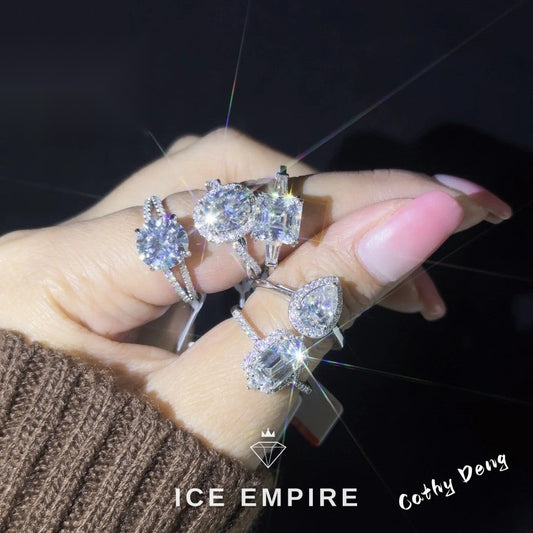 Iced Out 925 Silver Moissanite Engagement Ring