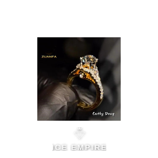 Iced Out 18K Gold Moissanite Engagement Ring