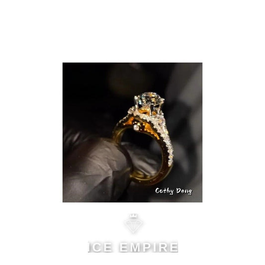 Iced Out 18K Gold Moissanite Engagement Ring