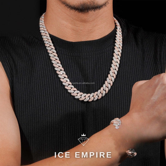 Iced Out Rose Gold Moissanite Cuban Chain