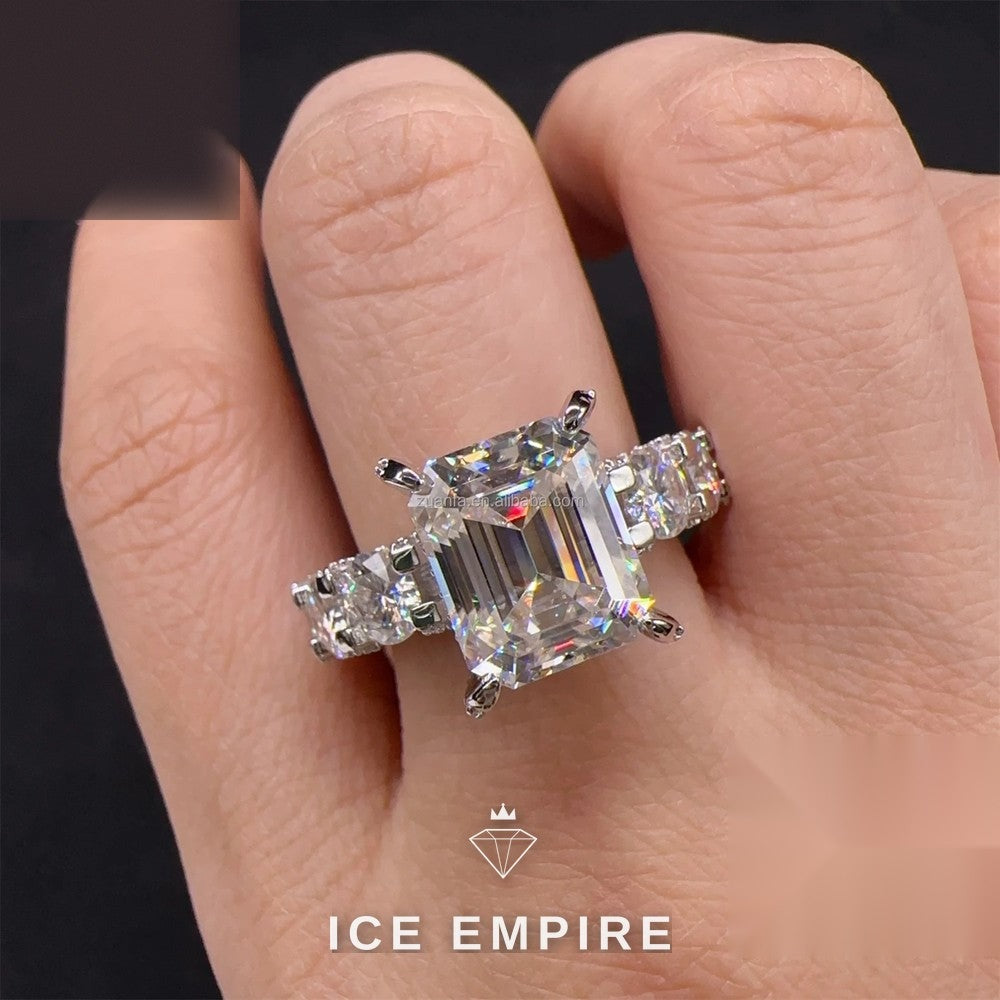 Iced Out 925 Silver Moissanite Engagement Ring