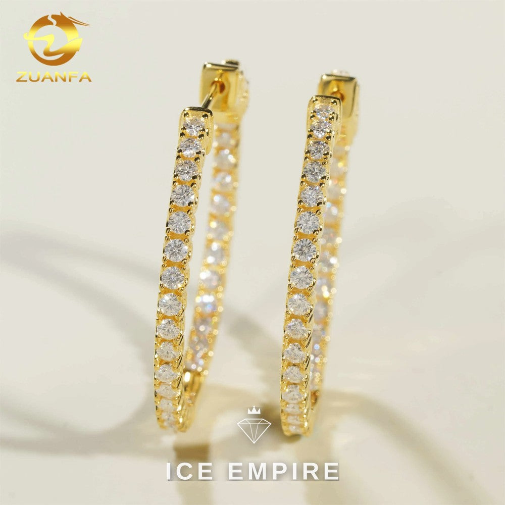 Iced Out Gold Plated Moissanite Hoop Earrings
