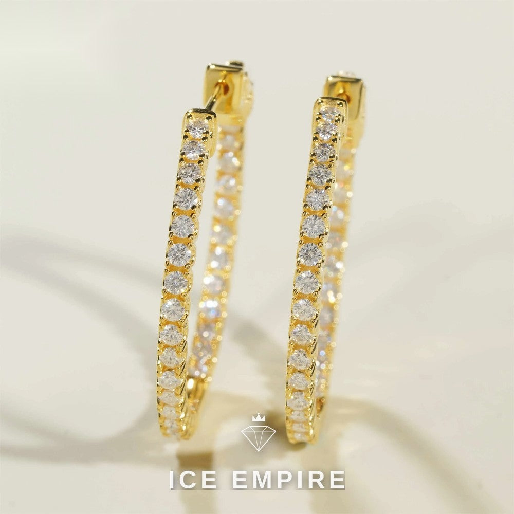 Iced Out Gold Plated Moissanite Hoop Earrings
