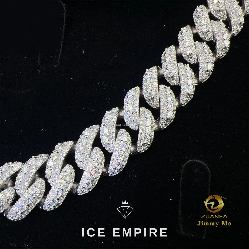 Iced Out 925 Silver Moissanite Cuban Chain