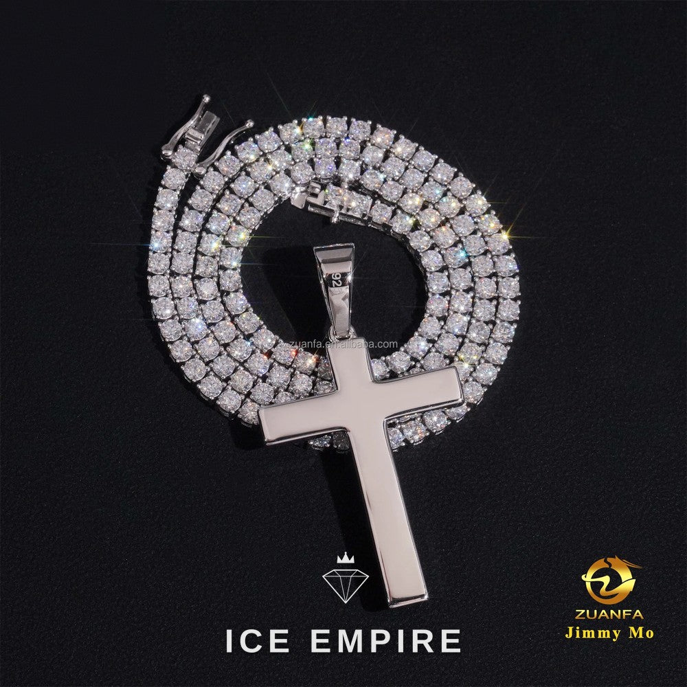 Iced Out Cross 925 Silver Pendant