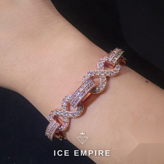 Iced Out Baguette Rose Gold Moissanite Cuban Chain
