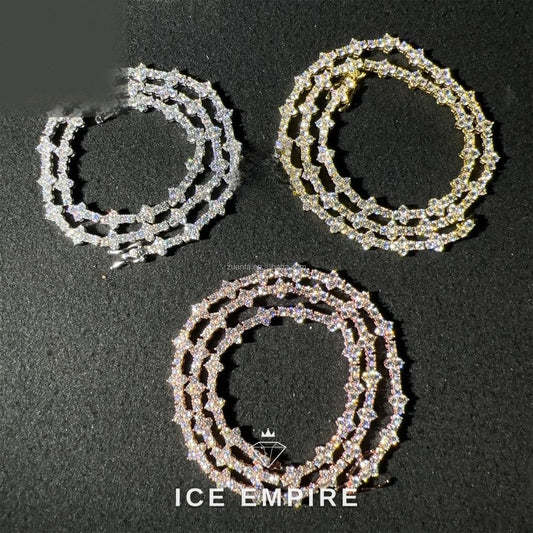 Iced Out Cluster Rose Gold Plated Moissanite Cuban Chain