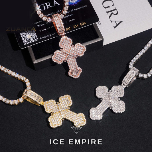 Iced Out Cross 925 Silver Moissanite Pendant