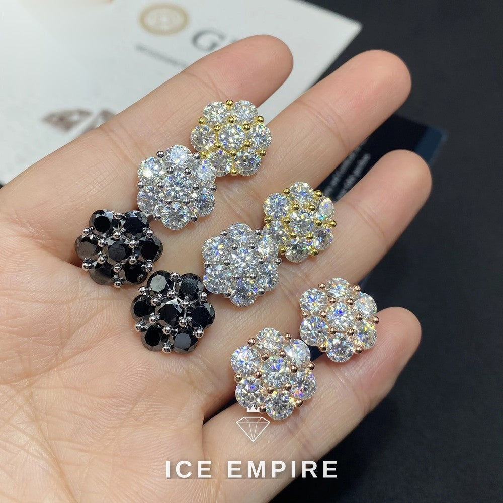 Iced Out Cluster 925 Silver Moissanite Stud Earrings