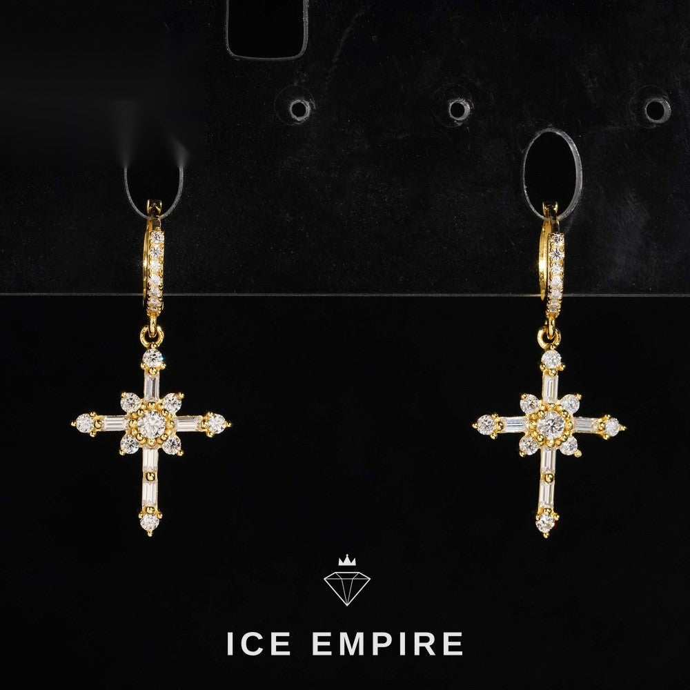 Iced Out Baguette 925 Silver Moissanite Hoop Earrings