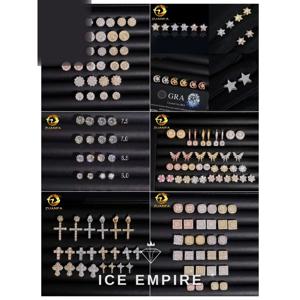 Iced Out 925 Silver Moissanite Stud Earrings