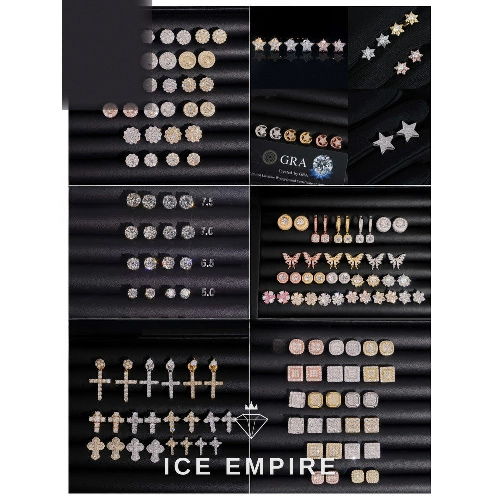 Iced Out 925 Silver Moissanite Stud Earrings