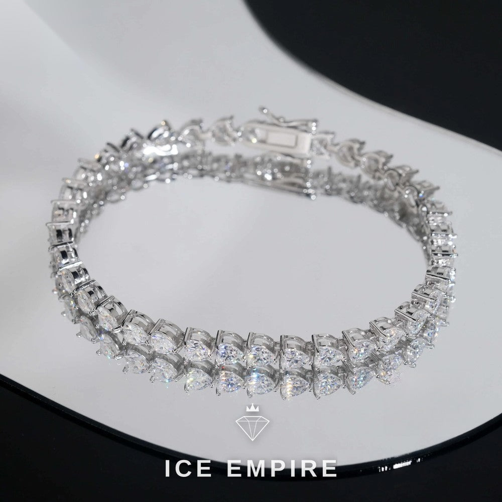 Iced Out Heart 925 Silver Moissanite Tennis Chain