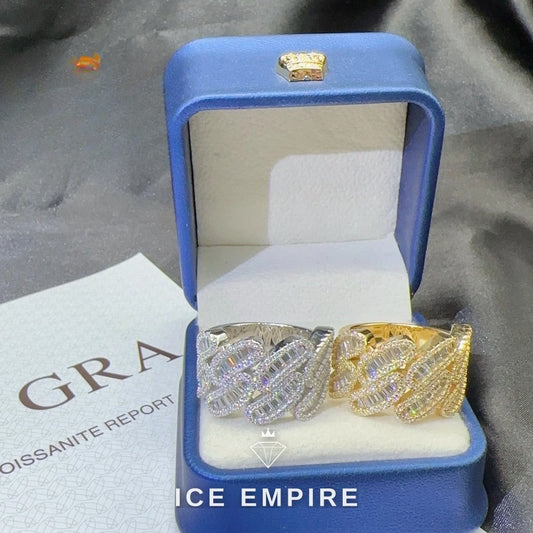 Iced Out Baguette 925 Silver Moissanite Cuban Chain
